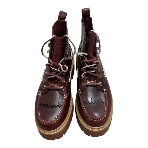 Timberland Women's Lace Up Boots - Burgundy and Tan - Picture 3 of 7